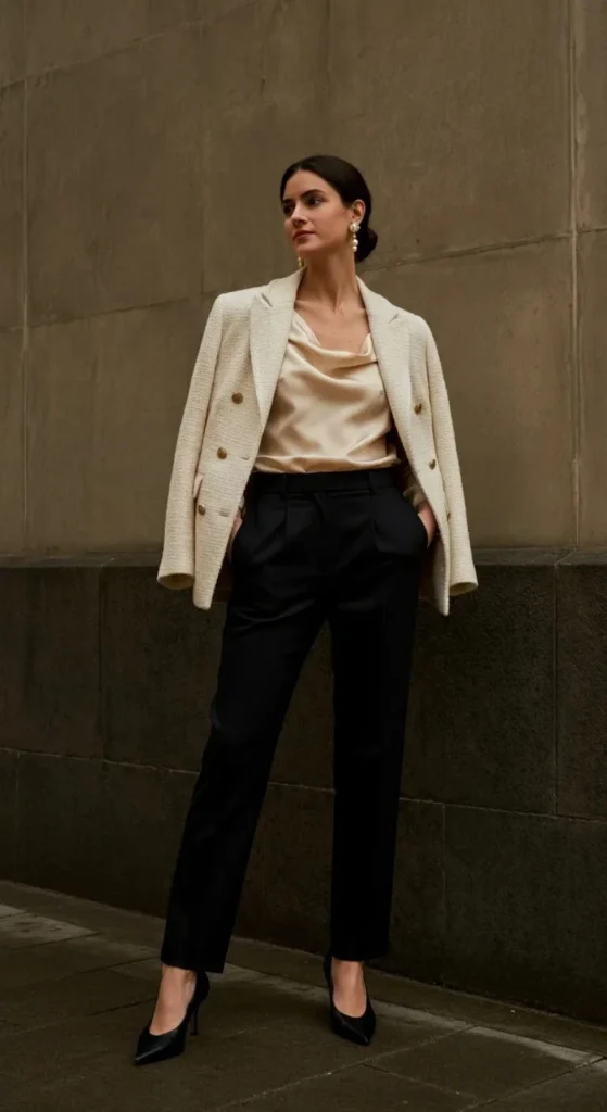 Bouclé Jacket and Tailored Trousers