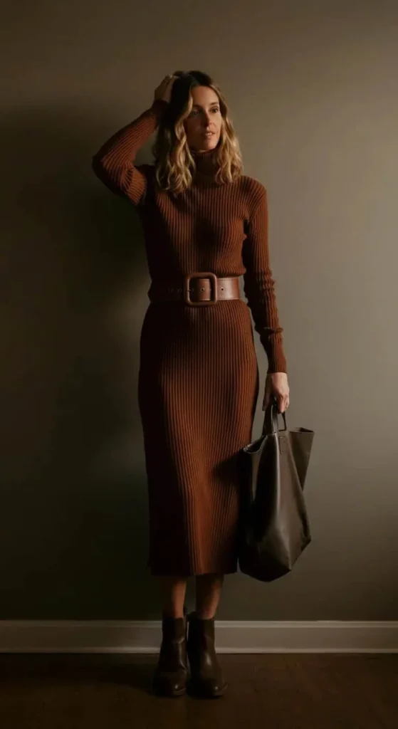 Knit Dress with Statement Belt