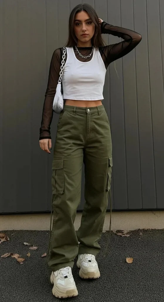 Cargo Pants and Cropped Tank Layering