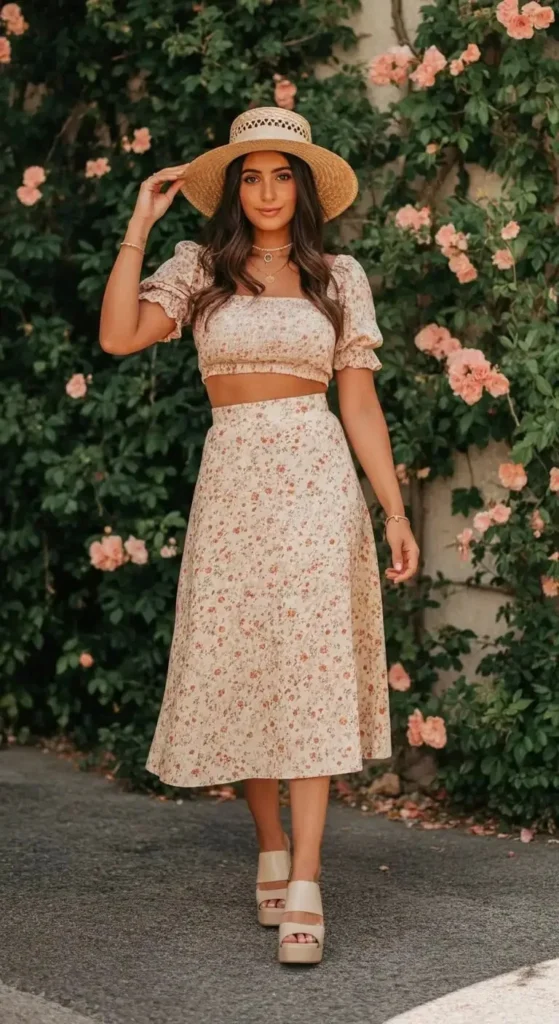 Midi Skirt and Crop Top Set
