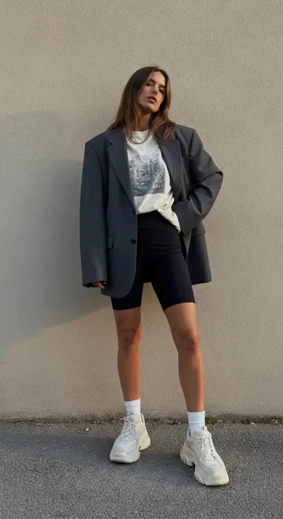 Oversized Blazer with Bike Shorts