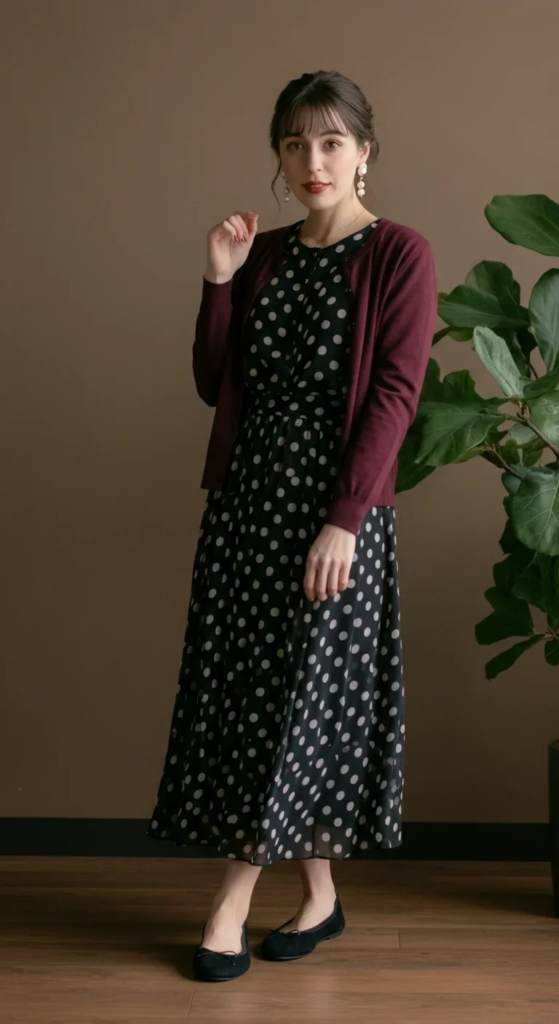 Polka Dot Midi with Solid Cardigan