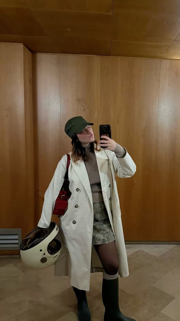 Cream Trench Coat with Preppy Accessories