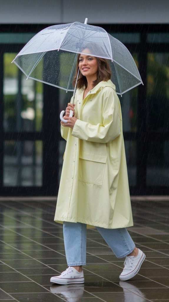 Cheerful Yellow Raincoat with Classic Sneakers