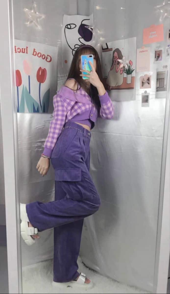Purple Reign: Checkered Crop & Cargos