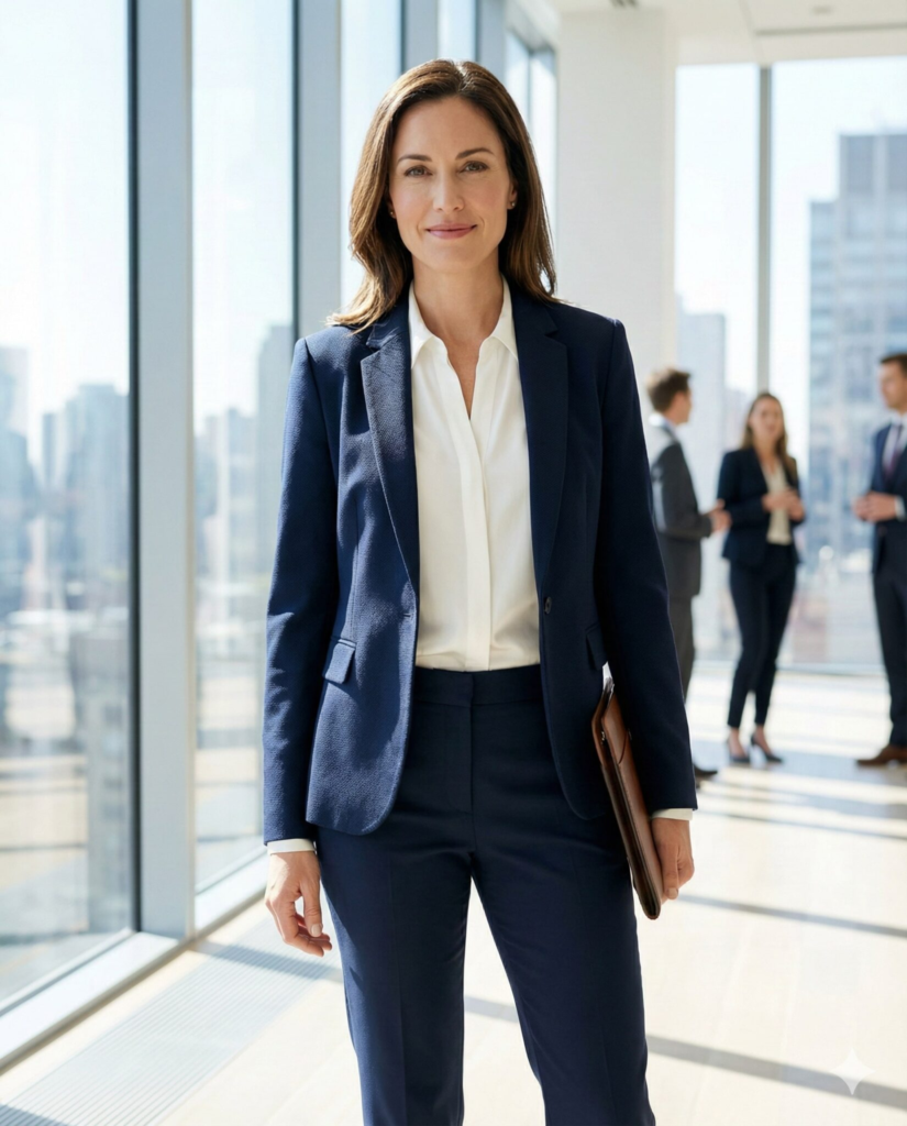1. Blazer + White Blouse + Tailored Trousers