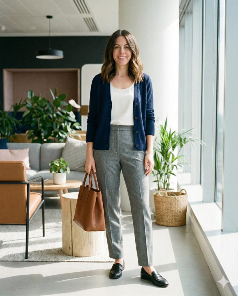 9. Cardigan + Shell Top + Slacks