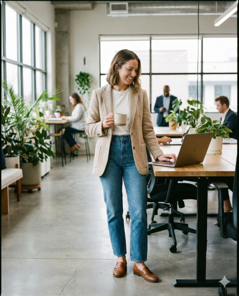 11. Soft Blazer + Straight-Leg Jeans (Business Casual)