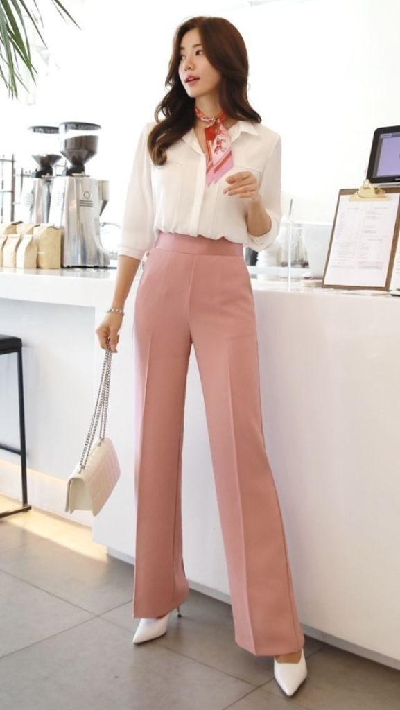 Cream Blouse and Rose Trousers Elegance