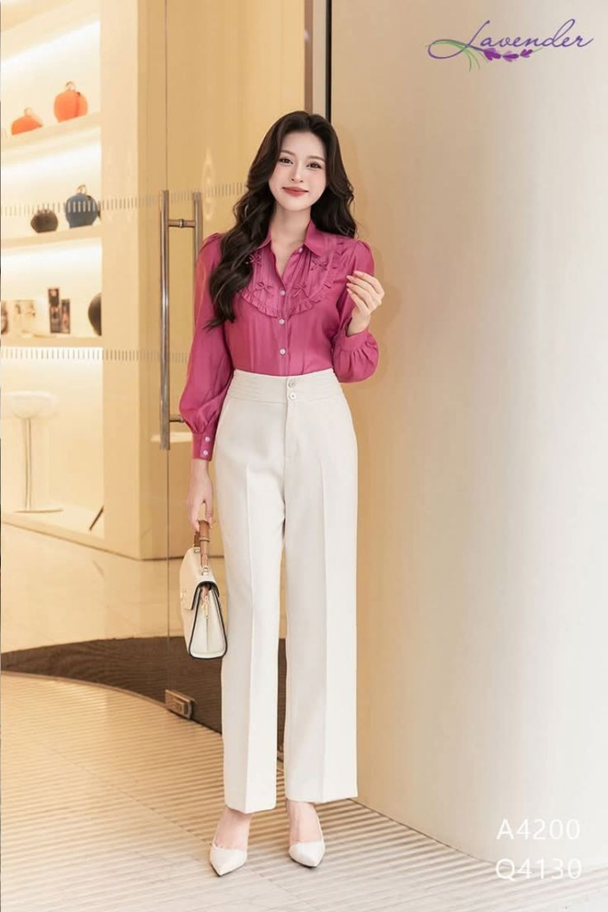 Jewel Tone Blouse with Cream Trousers