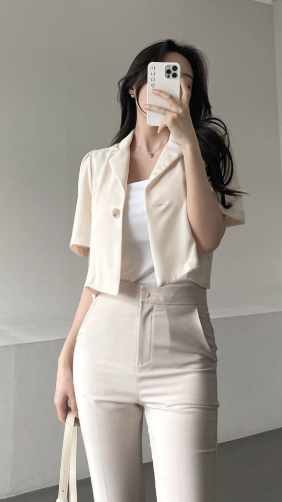 Cream Blazer With Tailored Trousers