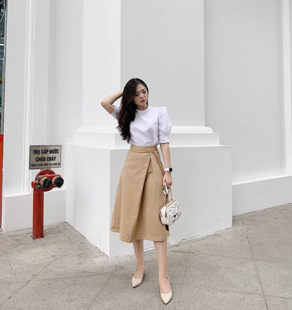 White Tee and Midi Skirt Perfection