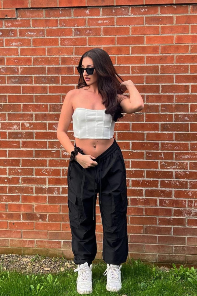 With a White Tube Top and White Sneakers