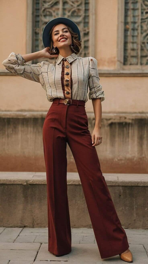 1940s-Inspired Wide-Leg Trousers Ensemble