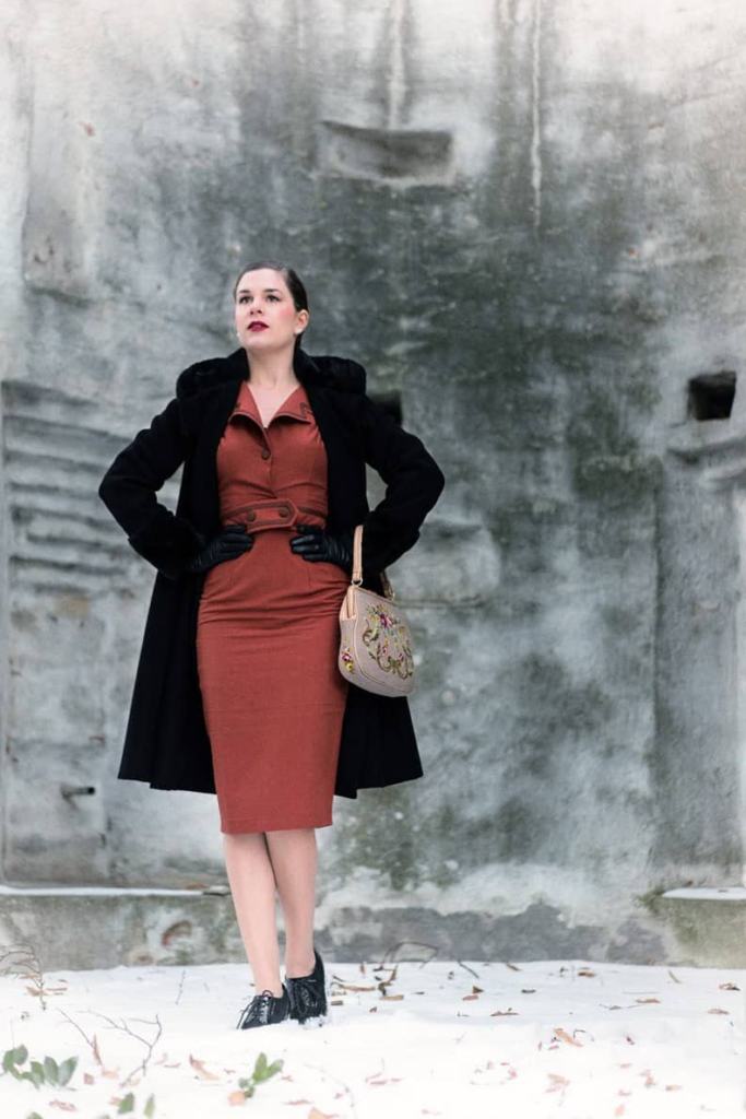 Classic Rust Dress and Overcoat Combo