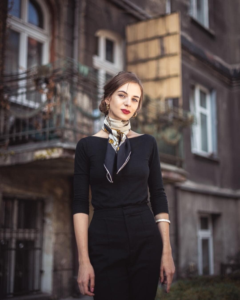 Classic Black Dress with Silk Scarf