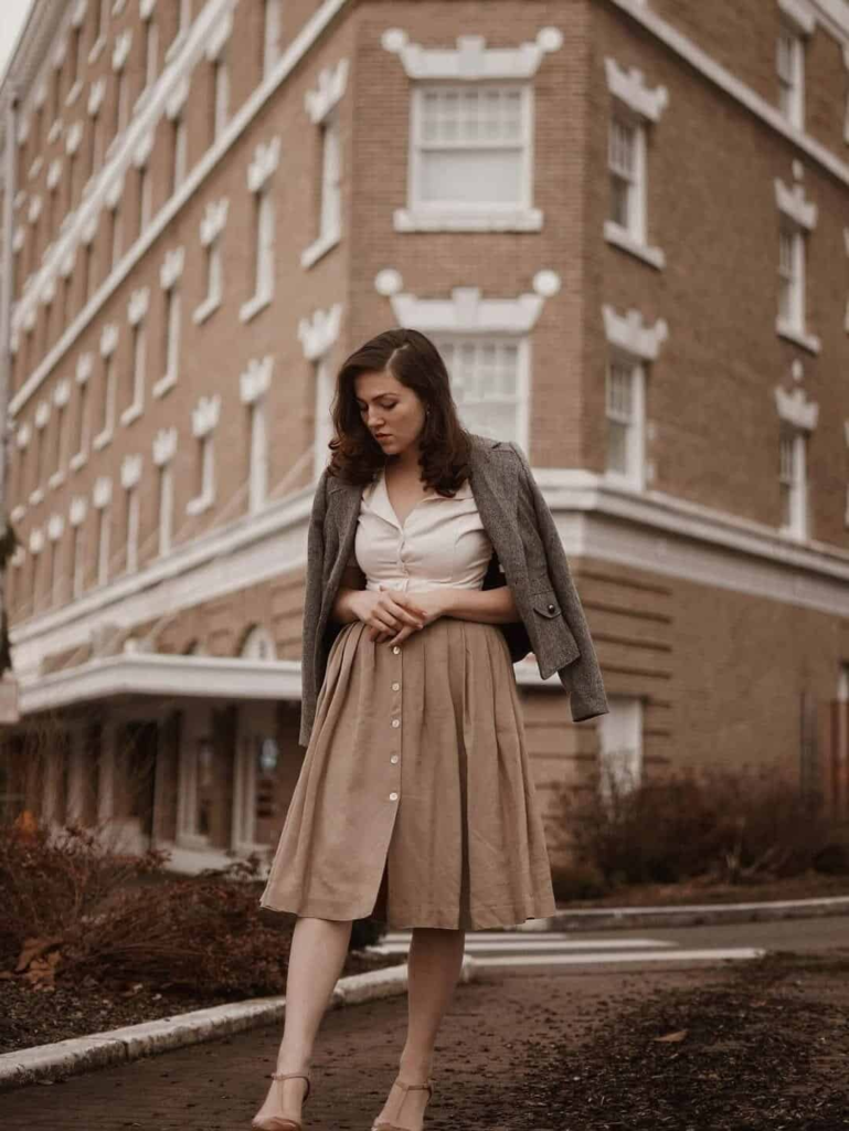 1950s-Inspired Button-Front Midi Skirt
