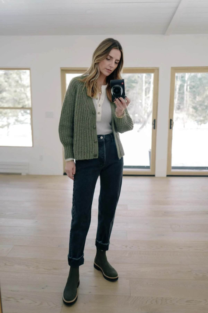 Cozy Cardigan and Classic Denim Combo