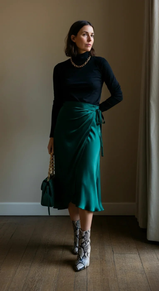 Silk Wrap Midi with Turtleneck