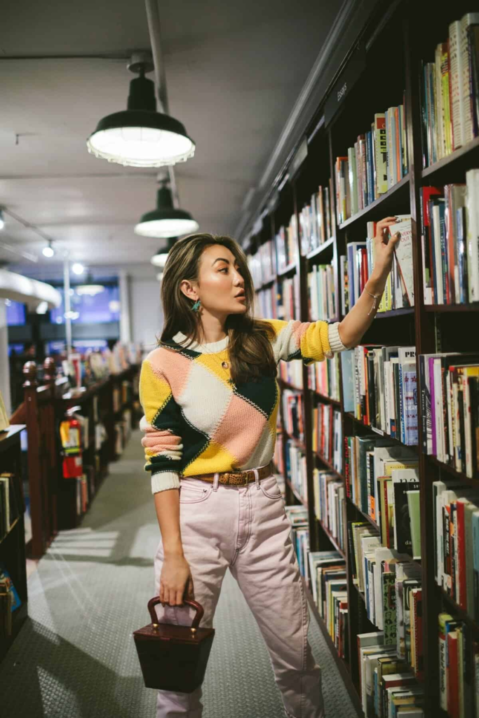 Colorblock Sweater and Pastel Denim