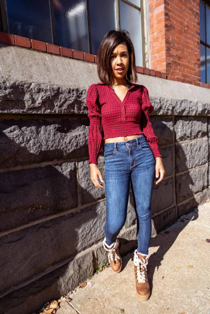 Cropped Plaid and Denim Duo