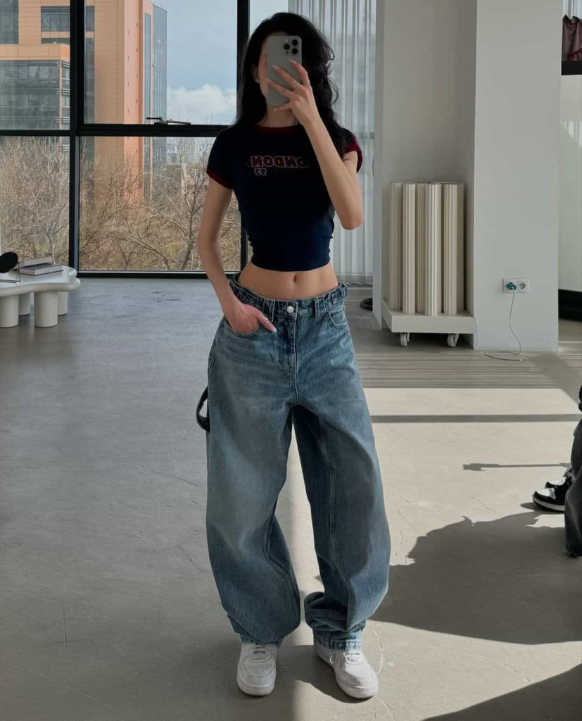 Crop Top and Wide-Leg Jeans Combo
