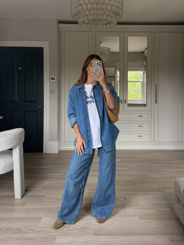 Double Denim with Wide-Leg Jeans