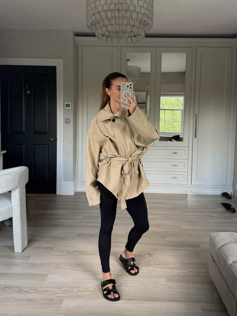 Belted Beige Jacket with Leggings