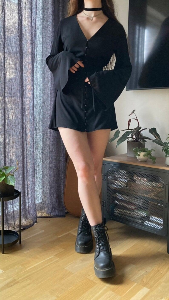 Goth-Inspired Button-Front Mini Dress