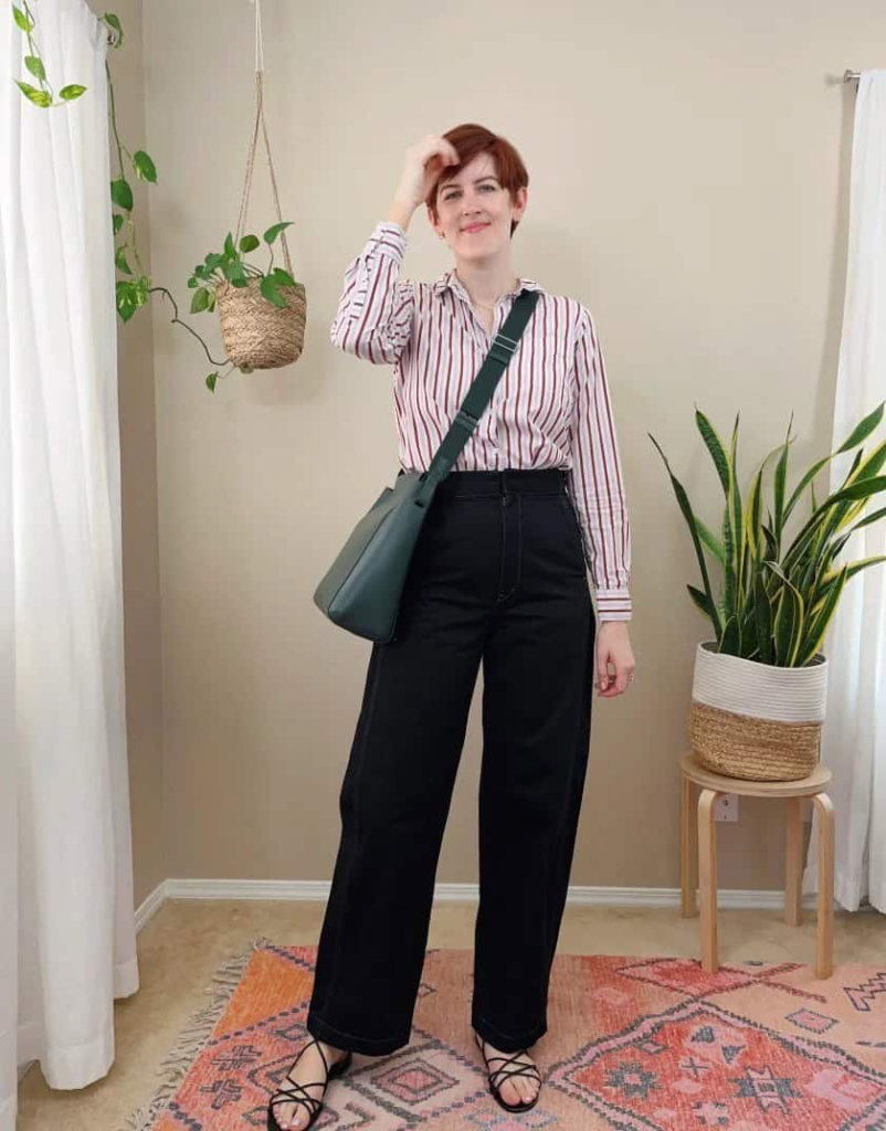 Striped Button-Down and Wide-Leg Pants