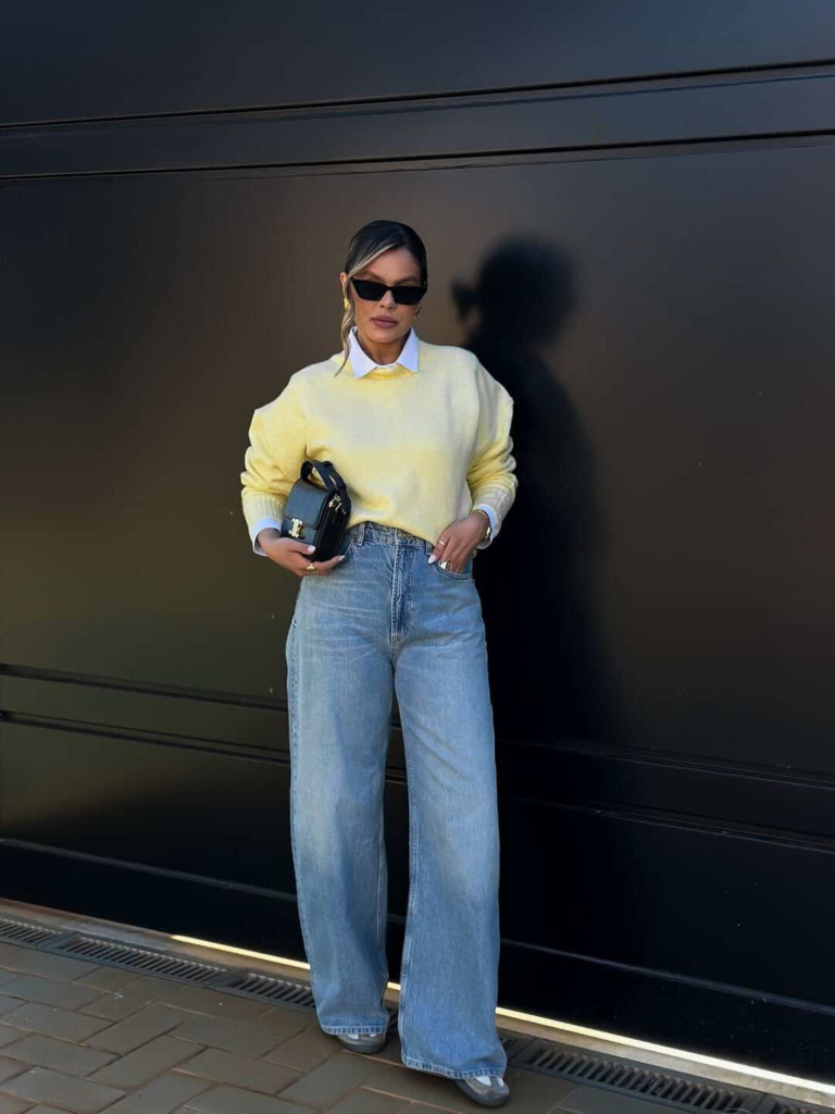 Preppy Chic: Sweater and Wide-Leg Jeans