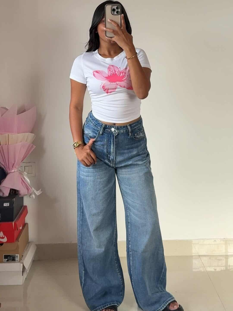 Floral Tee and Wide-Leg Jeans