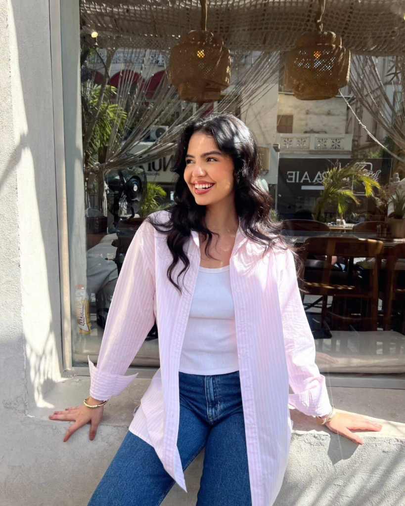 Breezy Pink Button-Down and Jeans