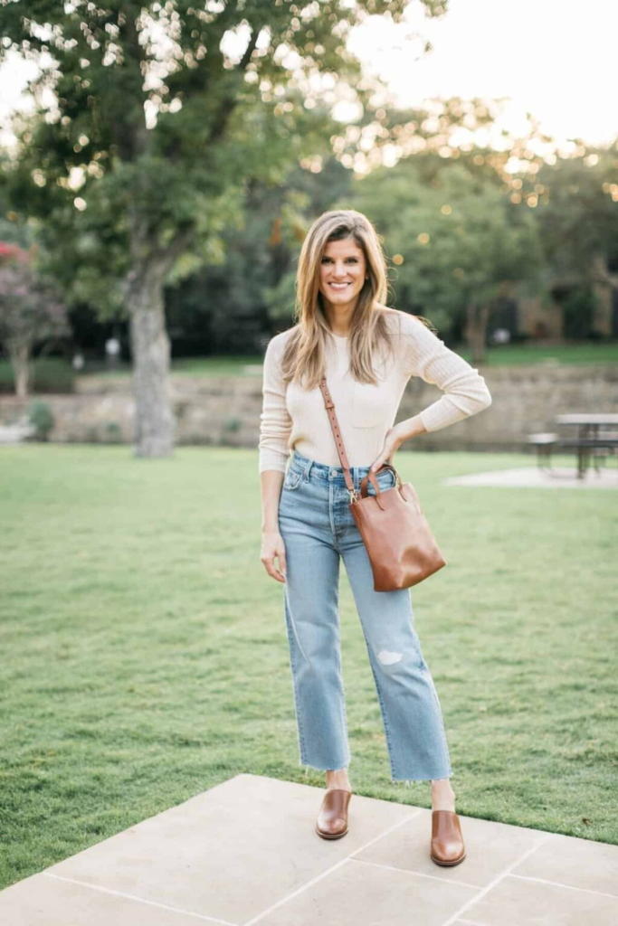 Cozy Cream Sweater with Relaxed Denim