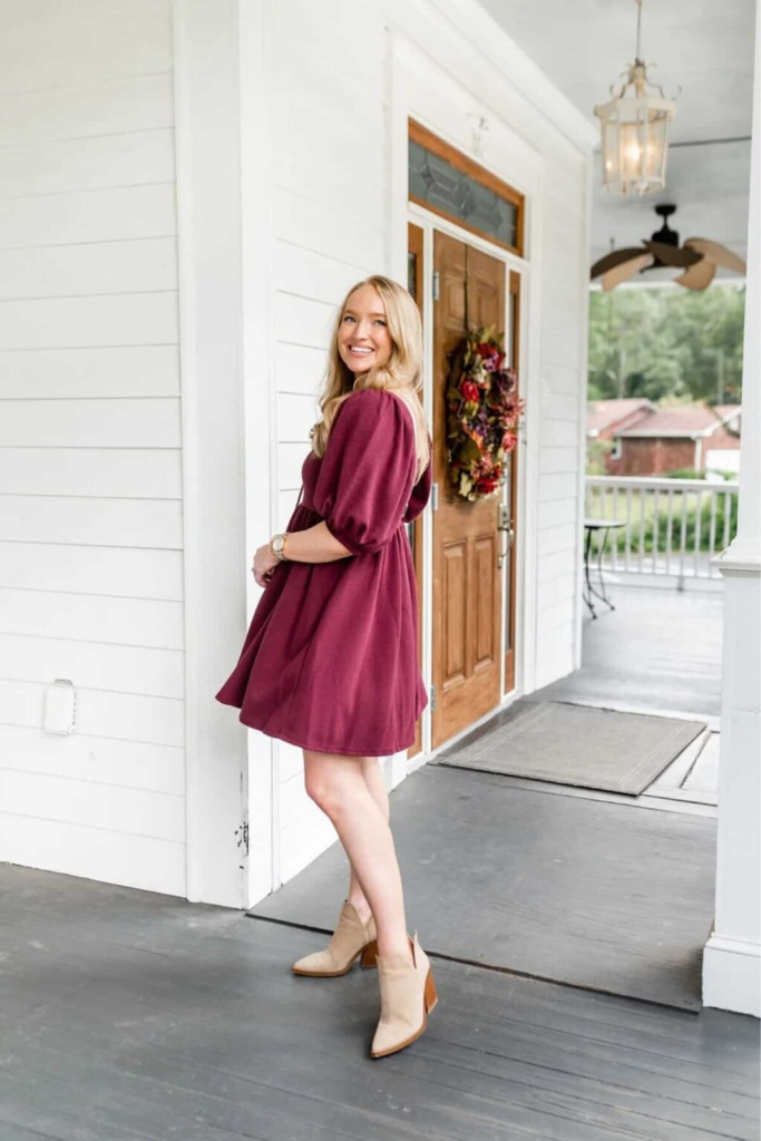 Burgundy Dress with Ankle Boots