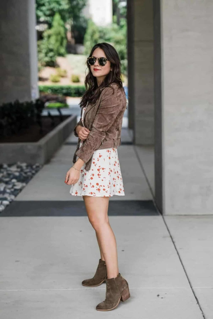Suede Jacket and Floral Dress Combo