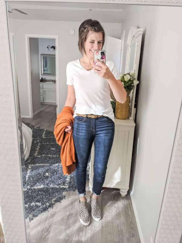Classic White Tee with Autumn Accents
