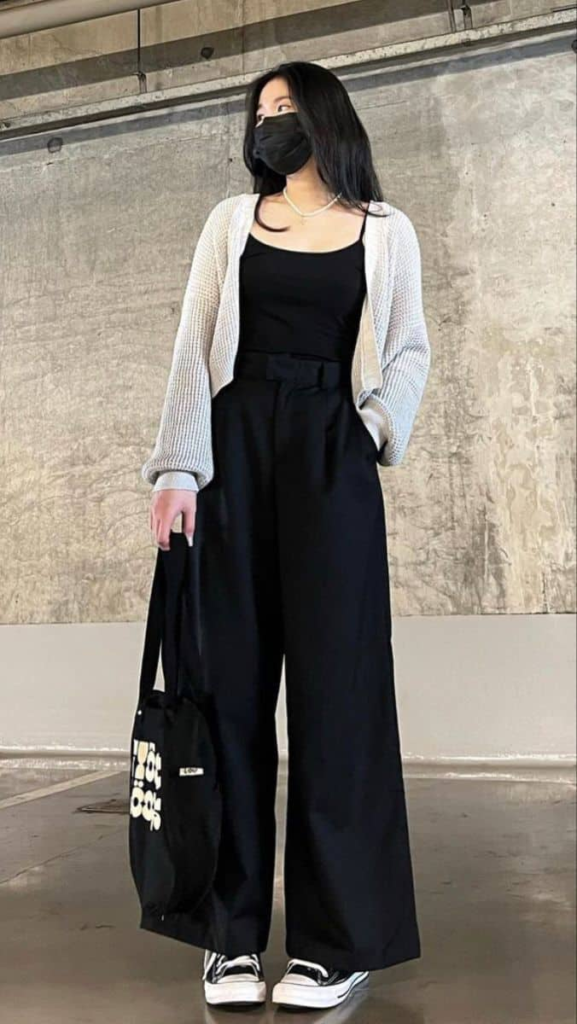 Chic Black Jumpsuit with Cozy Cardigan