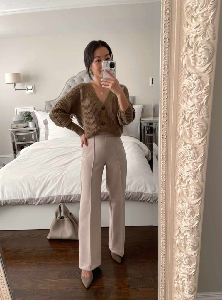 Cropped Cardigan and Wide-Leg Trousers
