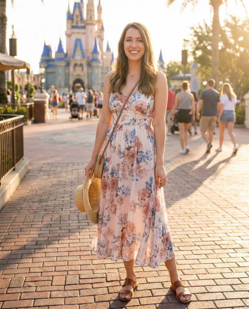  Floral Midi Dress with Sandals
