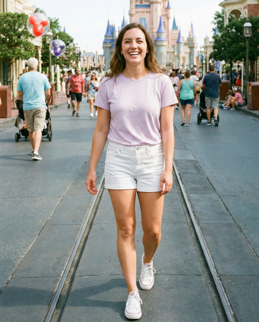 Pastel Tee with White Shorts