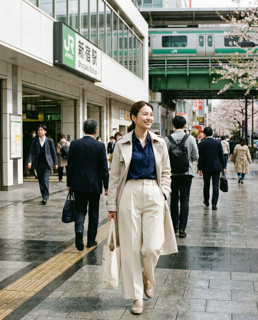 Wide-Leg Trousers with Tucked-In Blouse