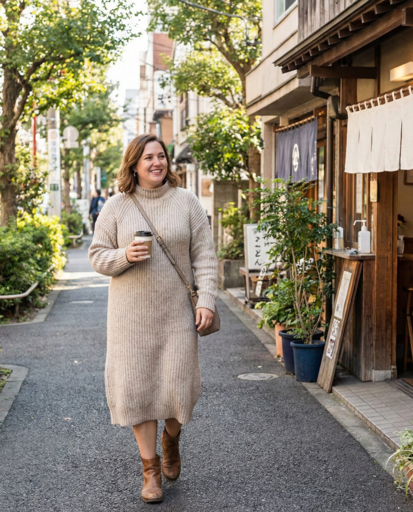 Soft Knit Dress with Ankle Boots