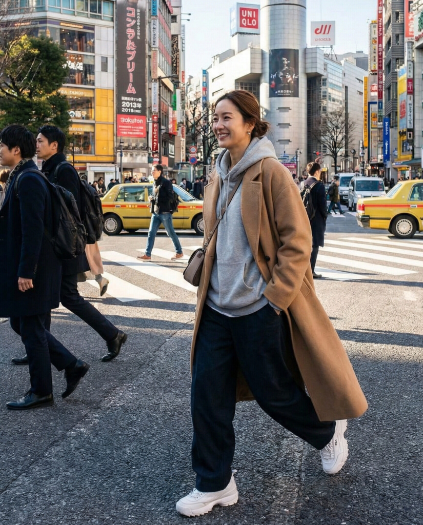 Hoodie Layered Under Long Coat