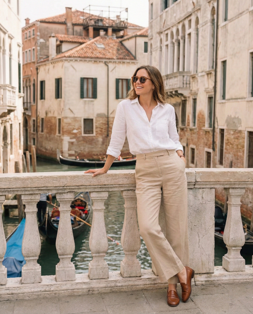 Linen Button-Down Shirt with Wide-Leg Pants