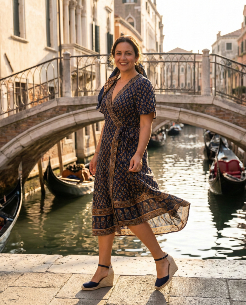 Midi Wrap Dress with Espadrilles