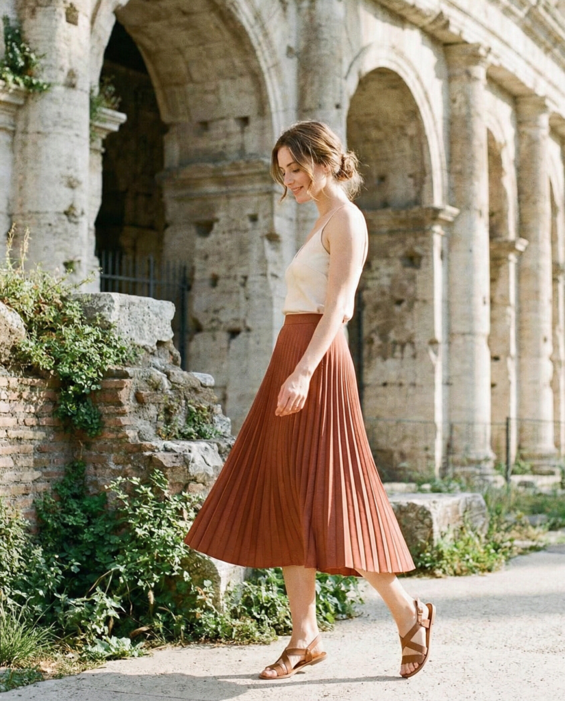 Pleated Midi Skirt with Fitted Top