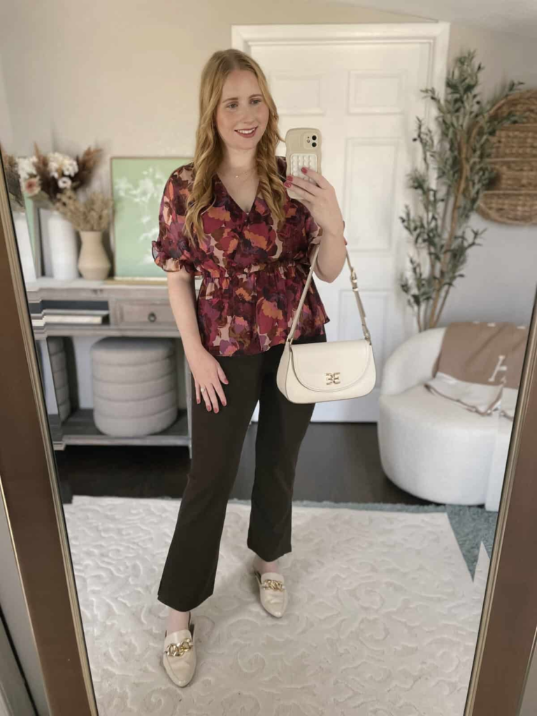 Autumn Floral Blouse with Trousers