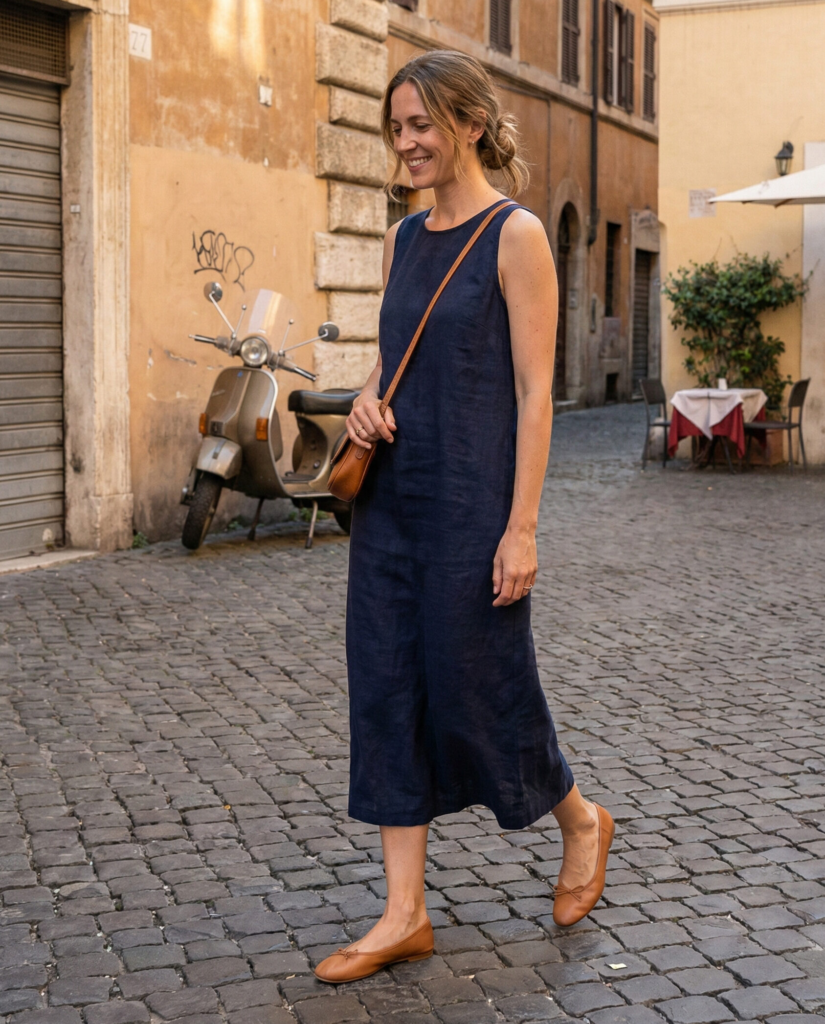 Sleeveless Midi Dress with Ballet Flats