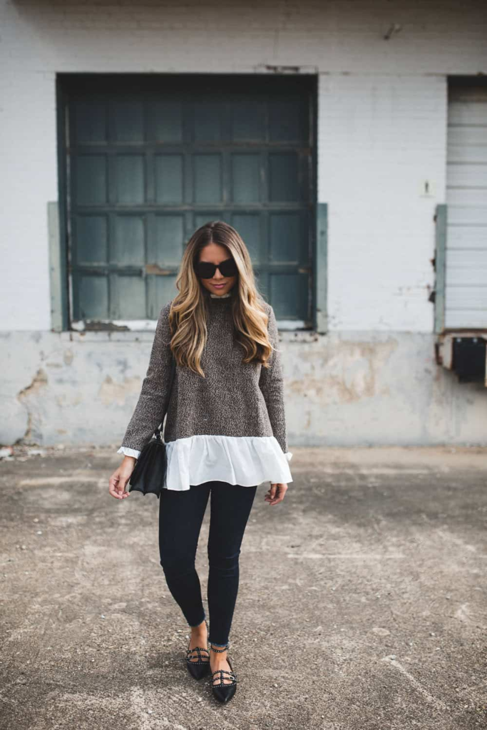 Layered Sweater with Ruffled Hem